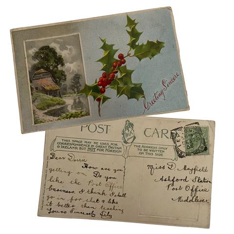 Vintage Christmas postcard – holly sprig