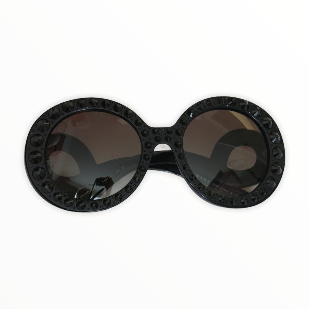 Pre-loved Prada Ornate Collection Black Sunglasses with Jet Crystal Detail  in Original Case | ShopCurious