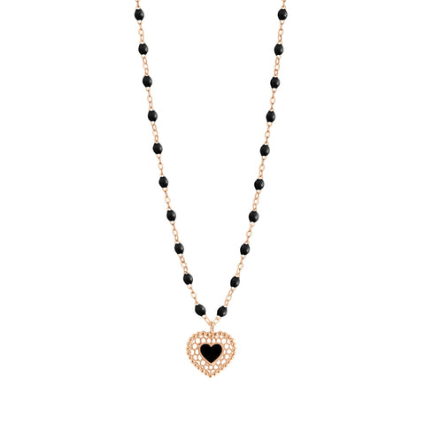 Lucky Heart Mini Gigi Black necklace, Rose Gold, 15.7