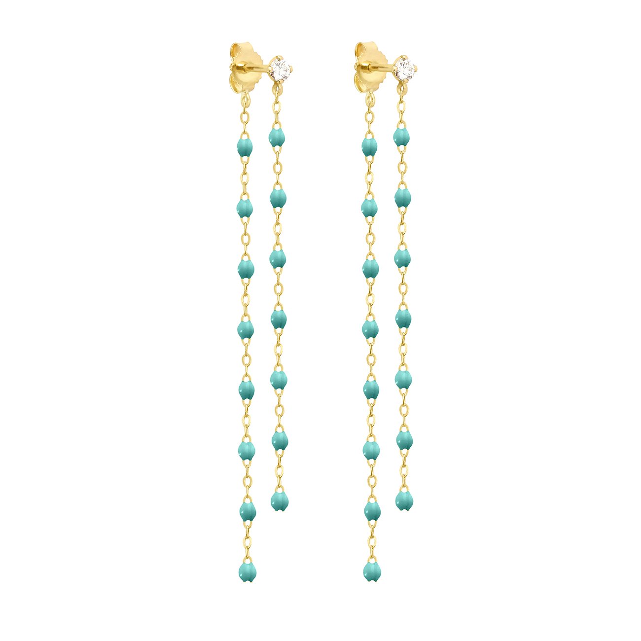 Classic Gigi dangling Turquoise Green diamond earrings, Yellow Gold