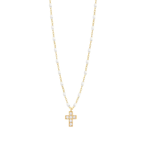 Cross Charm Classic Gigi White necklace, Yellow Gold, 16.5
