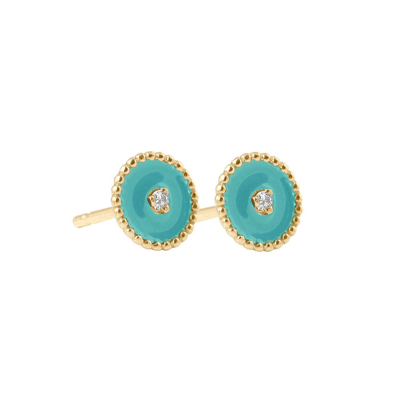 North Star, diamond Turquoise Green resin earrings, Yellow Gold