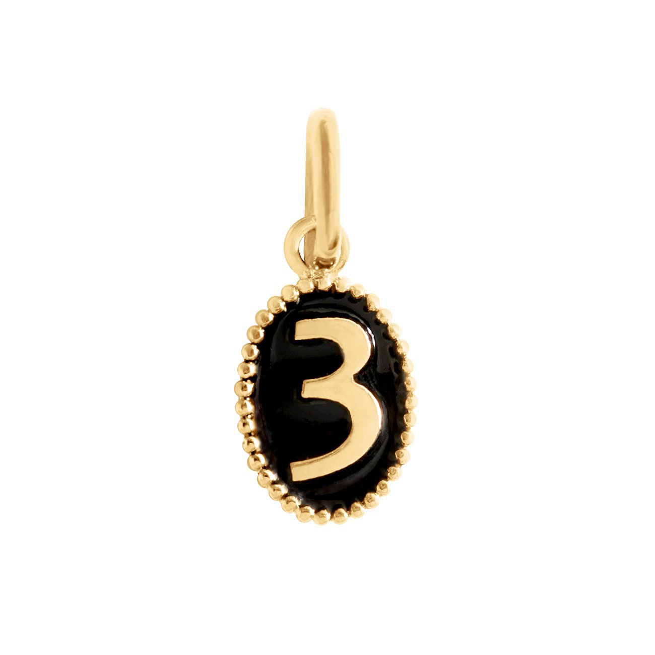 Number 3 Black pendant, Yellow Gold