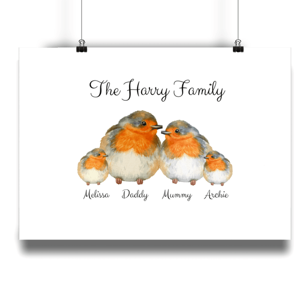 Robin Birds Personalized Family Portrait Print - Personalise Gift Shop UK