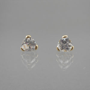 Vintage 14K Gold and Trillion / Trilliant Cut CZ Pierced Stud Earrings - Clear Cubic Zirconia Stones, marked ZZ