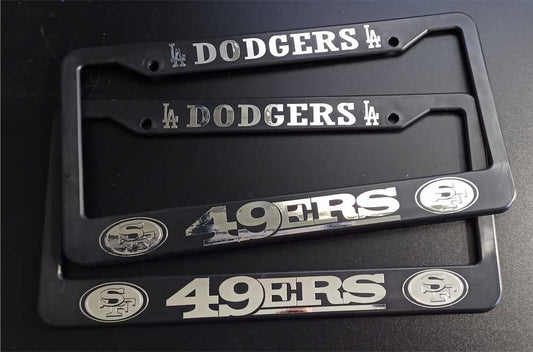 Set of 2 Dodgers / Raiders Black Plastic or Aluminum Car License