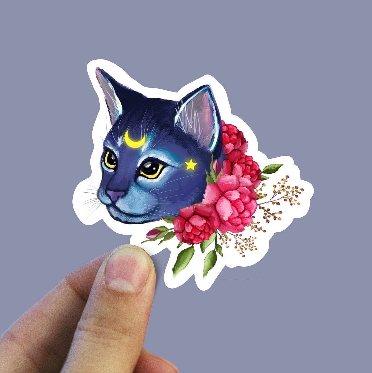 Download Moon Flower Cat Sticker Cat Stickers Floral Cat Macbook Sticker La Jenny V Stickers