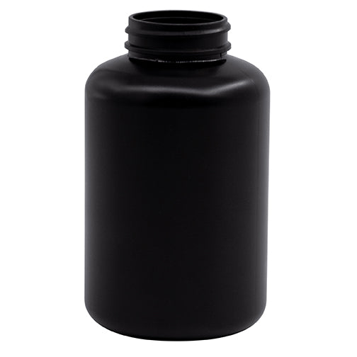 Clear Plastic Wide Mouth Packer Bottle with Black Ribbed Lid - 5 oz / 150 ml