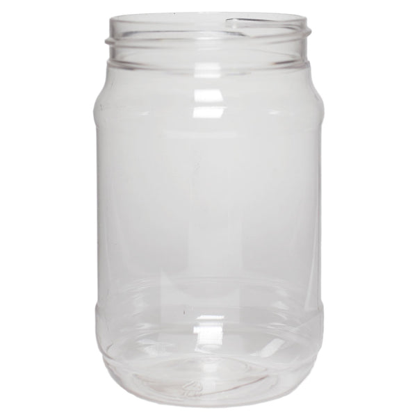 kelkaa 64oz Clear PET Plastic Square Jars with Grip Handle and White R