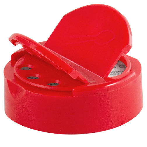 53/485 16 oz. Round Plastic Spice Container and Red Induction-Lined Dual  Flapper Lid with 13 Holes