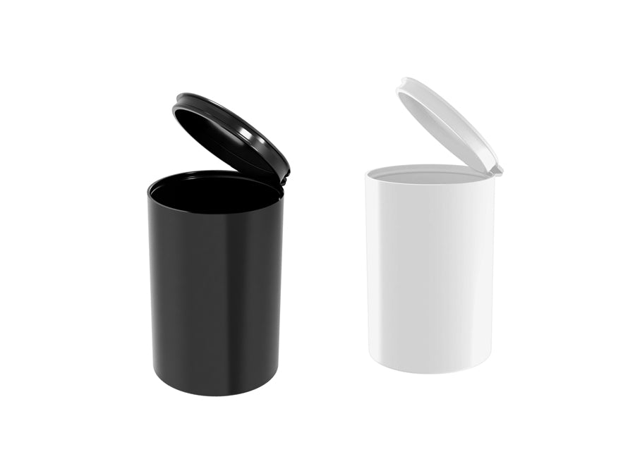 8 dram pop top bottles in black and white