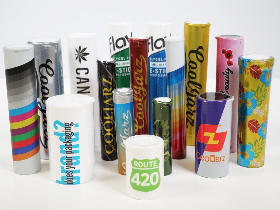 pre roll tubes and flower containers with shrink sleeve labels