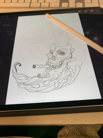 Sketch of Smoking moon skull by Cindy A Joubert-Kelly