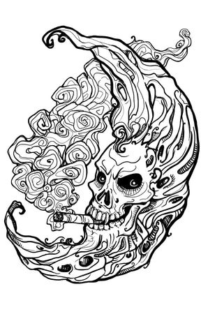 Finished inking of smoking moon design by Cindy A Joubert-Kelly