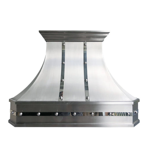 Scalloped Black Stainless Steel Custom Range Hood with Brass Trim SH32R