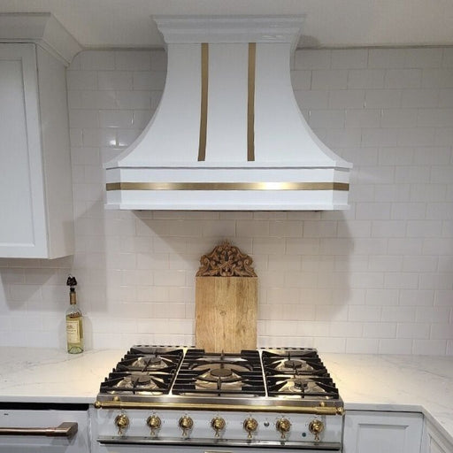 Sweep White Stainless Steel Custom Range Hood with Brass Bands SH3-C-2 —  Rangehoodmaster