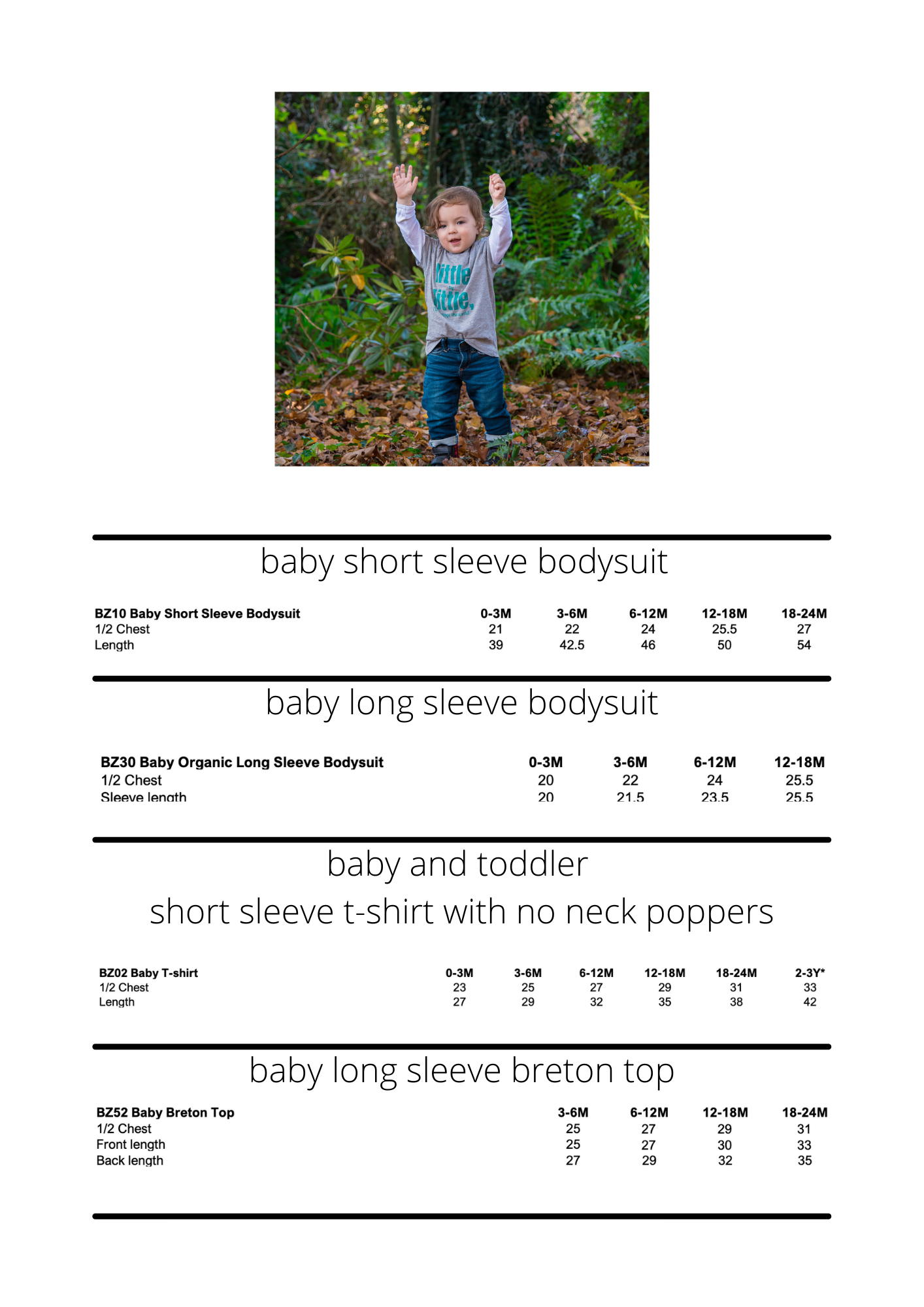 little mate adventures sizing and measurements for baby, toddler, and youth t-shirts, bodysuits, hoodie sweatshirts, sweatshirts, leggings, sweatpants, breton tops