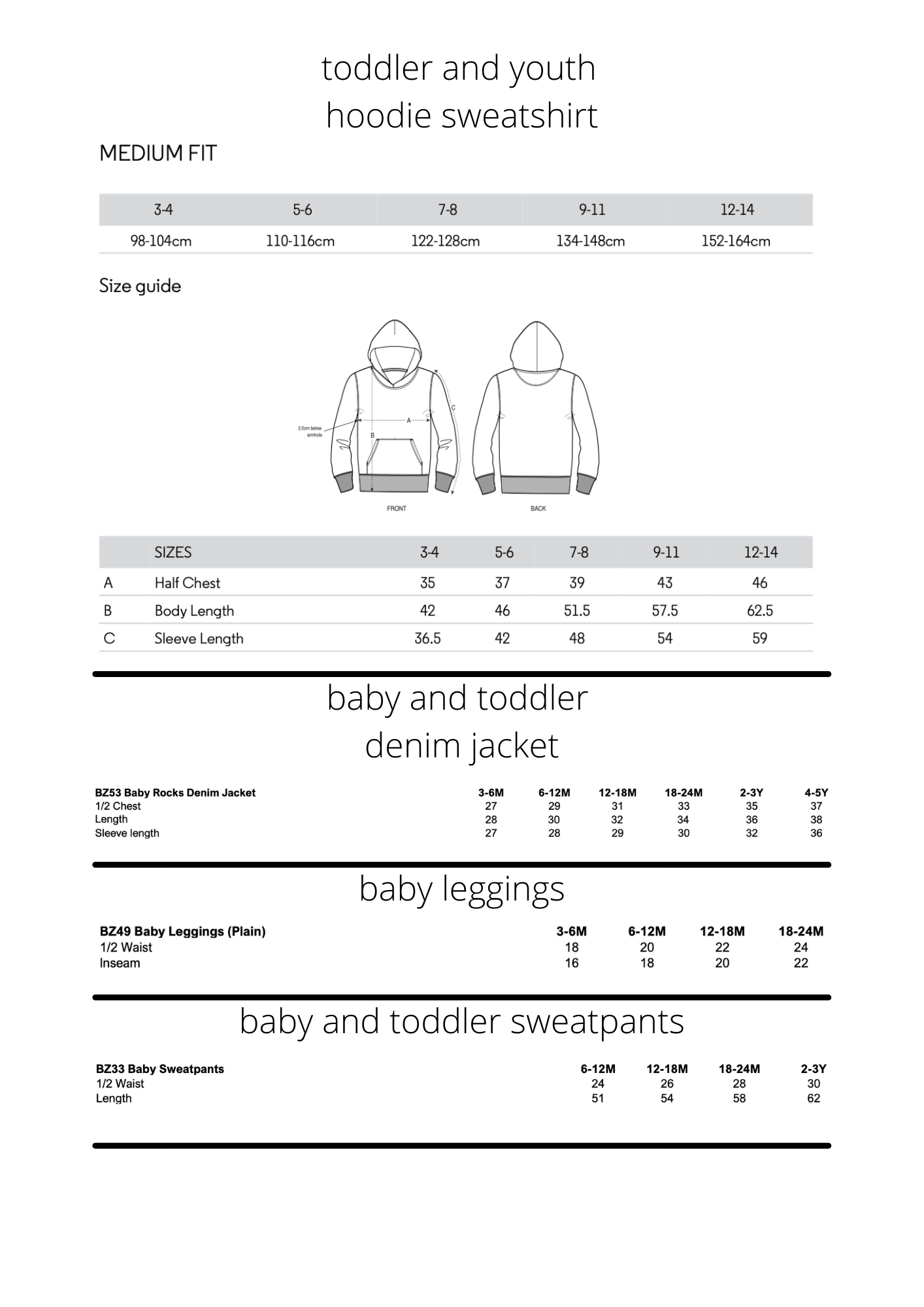 little mate adventures sizing and measurements for baby, toddler, and youth t-shirts, bodysuits, hoodie sweatshirts, sweatshirts, leggings, sweatpants, breton tops