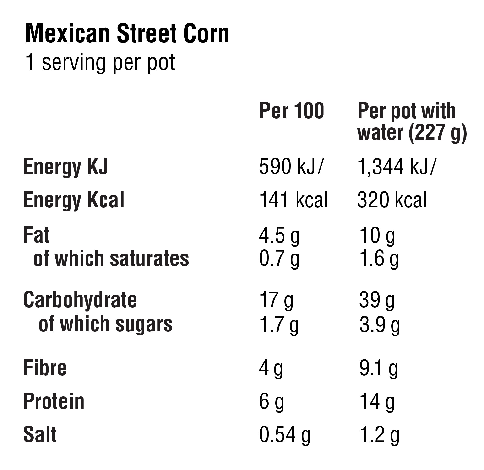 ZENB Mexican Street Corn Agile Bowl Nutritional Facts