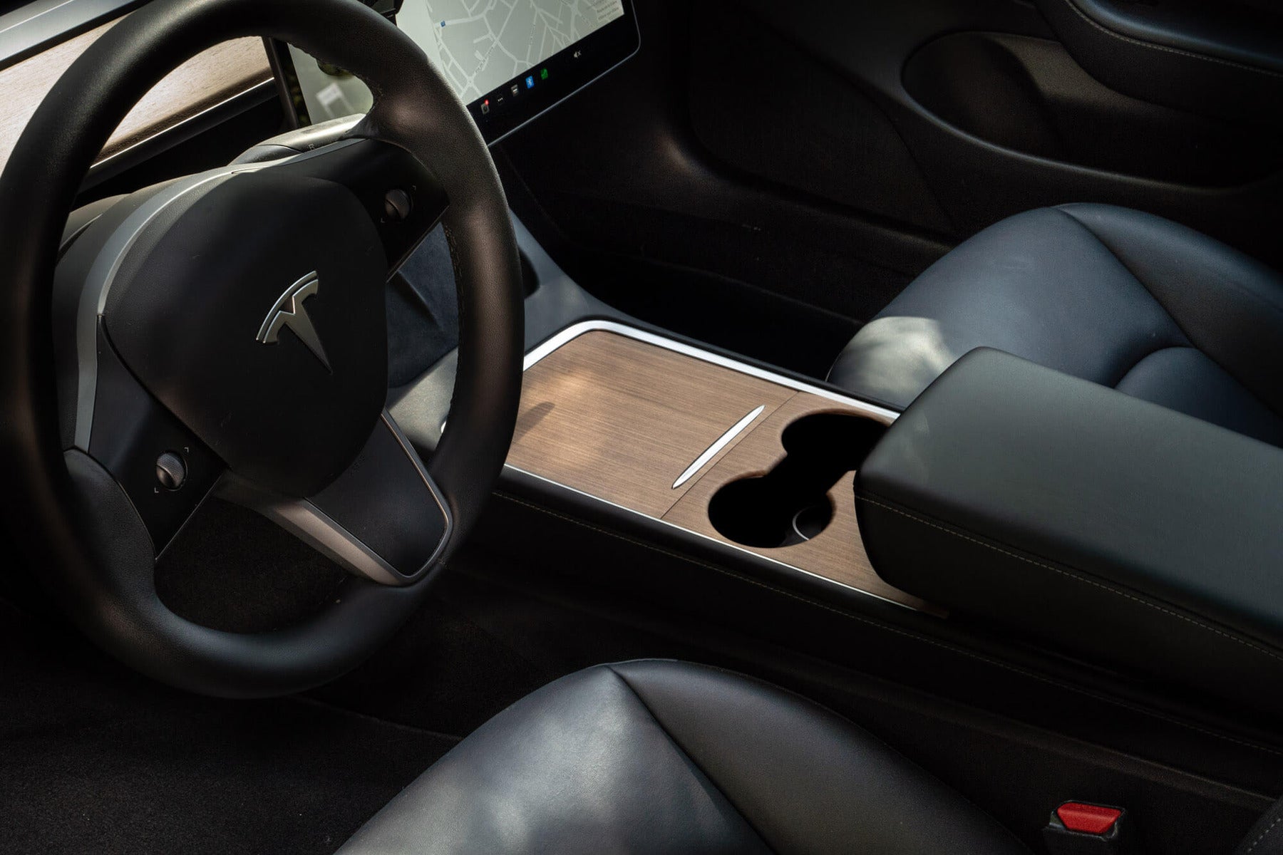 Tesla center console with wood trim