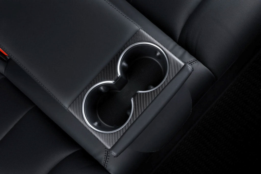 Genuine Carbon Fiber Rear Cup Holder Cover for Tesla Model 3 Highland
