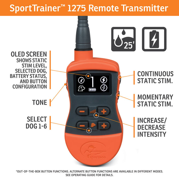 SportDOG Brand SportTrainer 1275 Dog Training Collar - 3/4 Mile Range -  Bright, Easy to Read OLED Screen - Waterproof, Rechargeable Remote Trainer