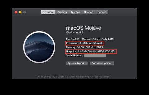 MacOS Mojave model and specifications