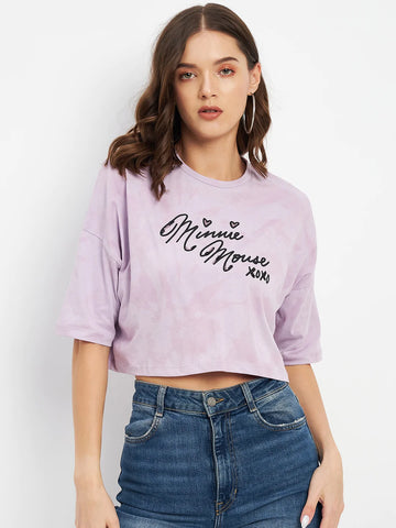 Madame Disney Print Lilac Crew Neckline Typography Tshirt