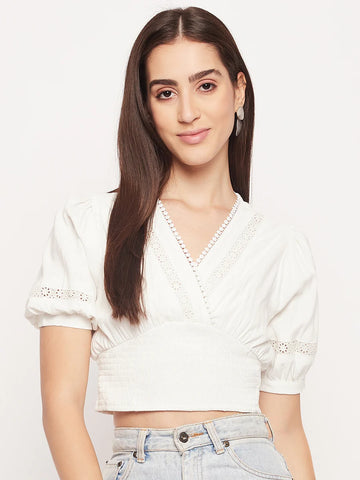 Madame Self Design Lace Crop Top