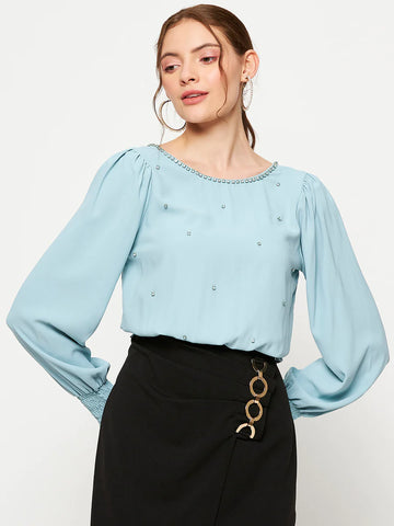 Camla Turquoise Embellished Top For Women