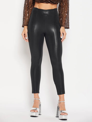 Camla Black Leather Look Trouser For Women