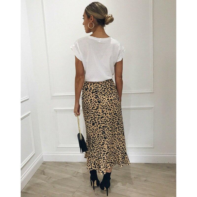 Women High Waisted Leopard Print Maxi Asymmetric Skirt