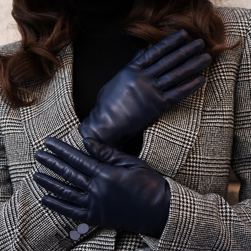 Leather Gloves Navy Blue - Silk Lined - Handmade in Italy – Leather Gloves  Online