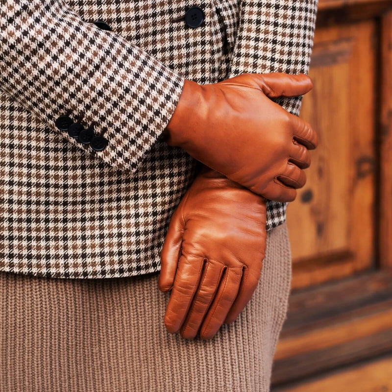 Isabella (cognac) - lambskin leather gloves with cashmere lining