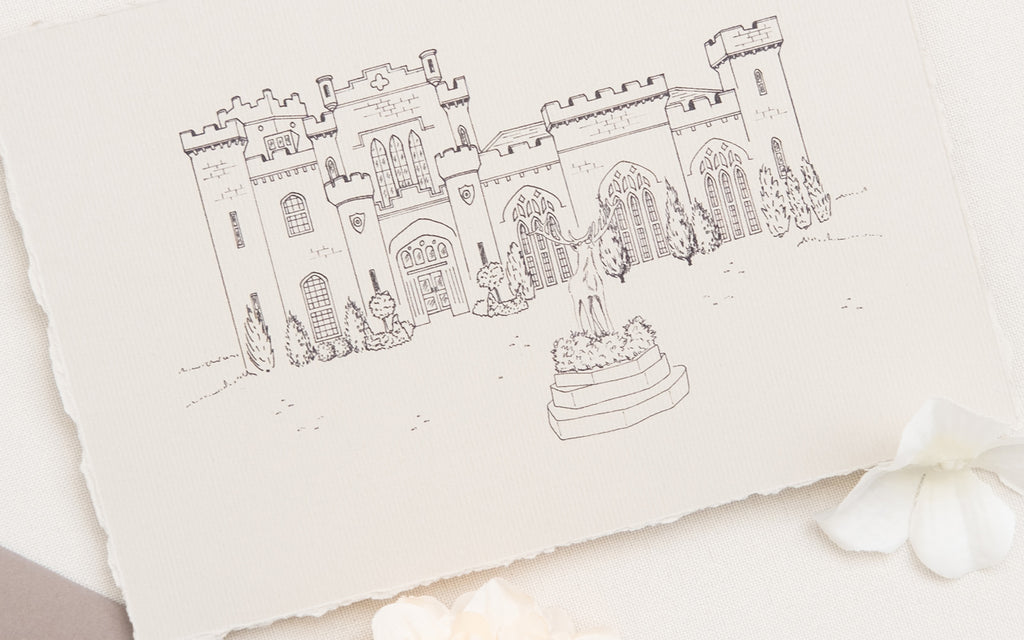 Ink drawing, venue drawing of Drumtochty castle