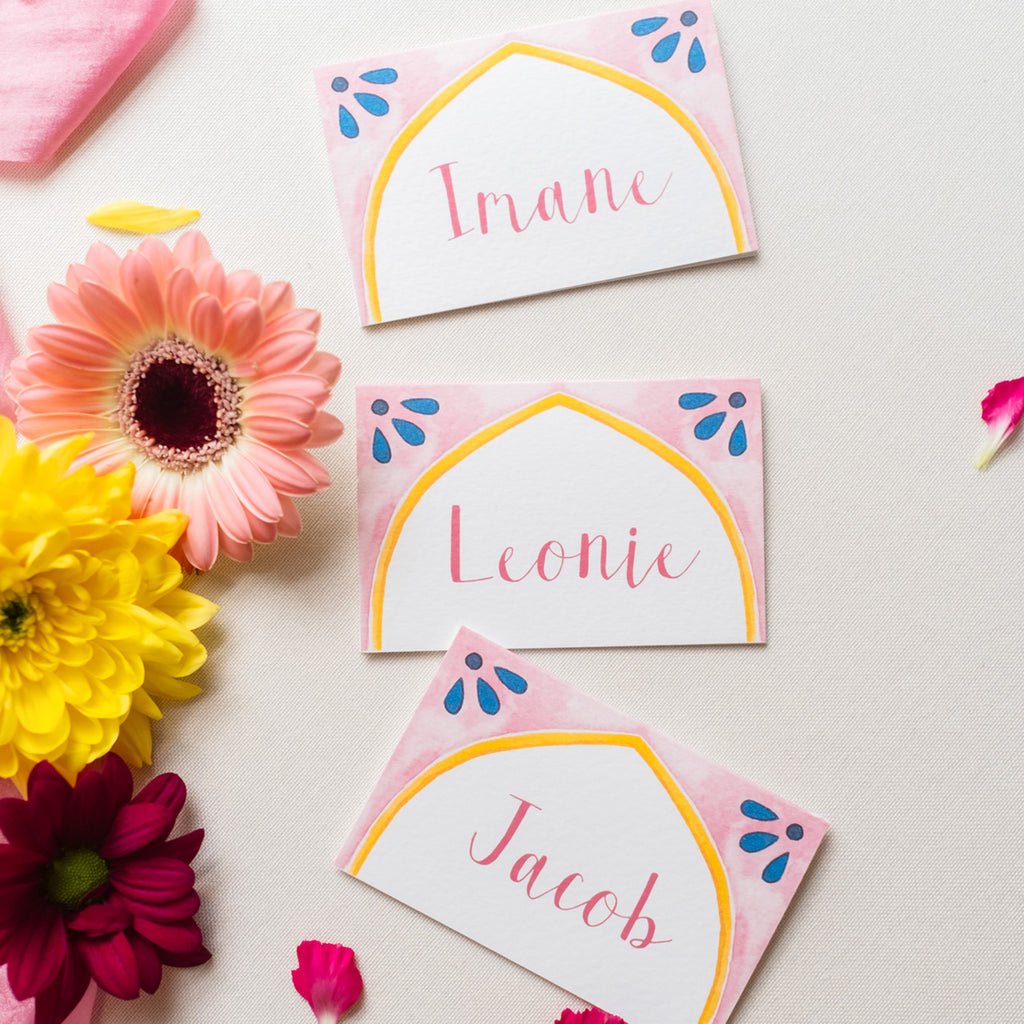 Moroccan themed hand painted place cards