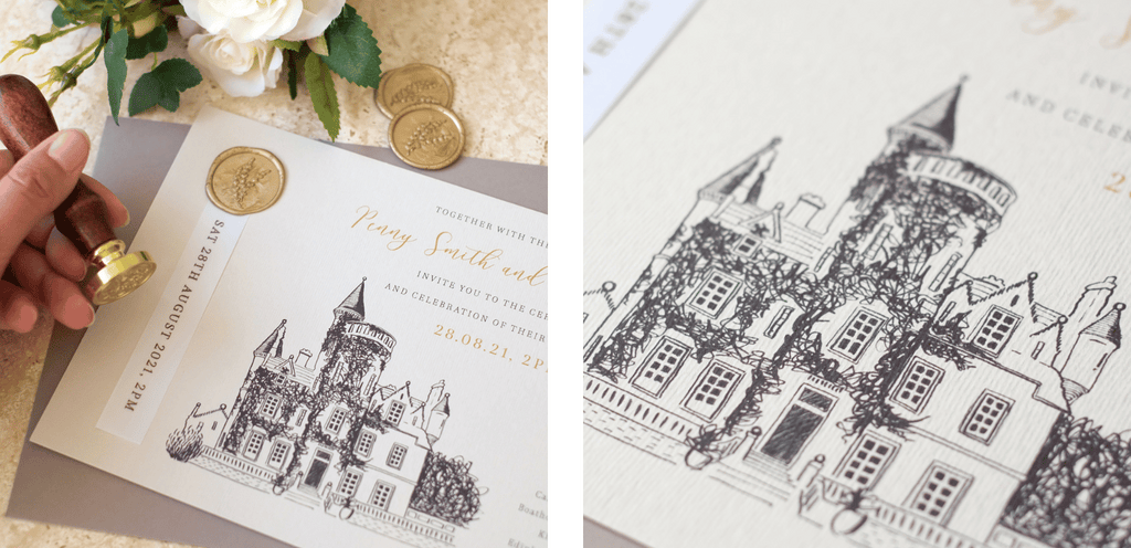 Carlowrie castle wedding invitations