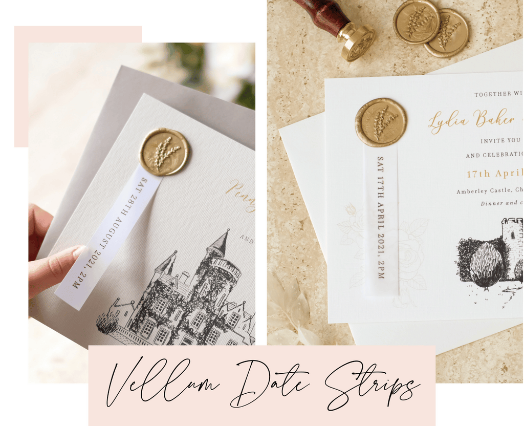 Wedding invitations with vellum date strips