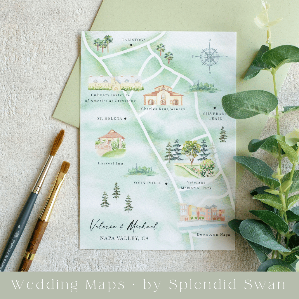 watercolour wedding map | custom wedding map