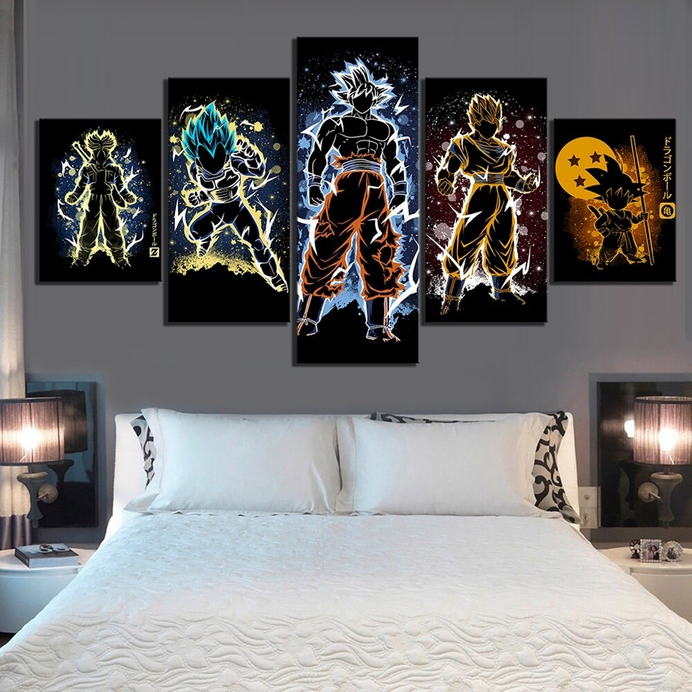 Hd Prints Painting Modular 5 Panel Anime Dragon Ball Pictures Canvas Canvaskingart