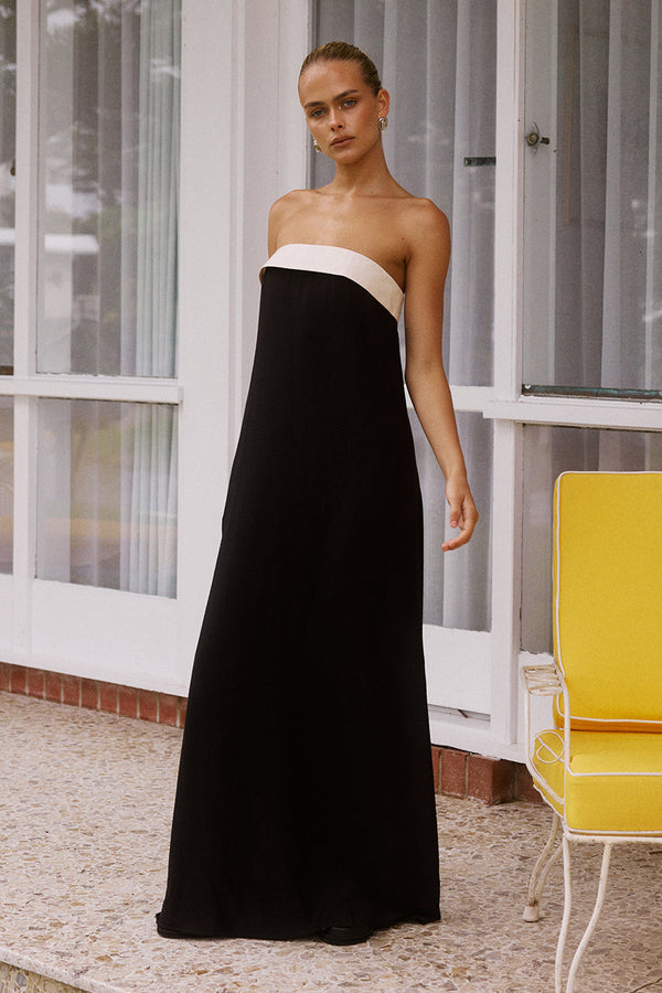 Alexandria Deep Plunge Maxi Dress with Side Slits in Solid Black or White –