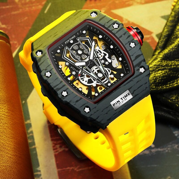 Singulier Watches - Millennial - Design watch with case made out of modern light-weight materials. Reliable Quartz chronograph in a bold Richard Mille-inspired case. Comfortable silicone rubber watch band. Hip, millennial and avant-garde. This watch will be noticed wherever you'll take it.