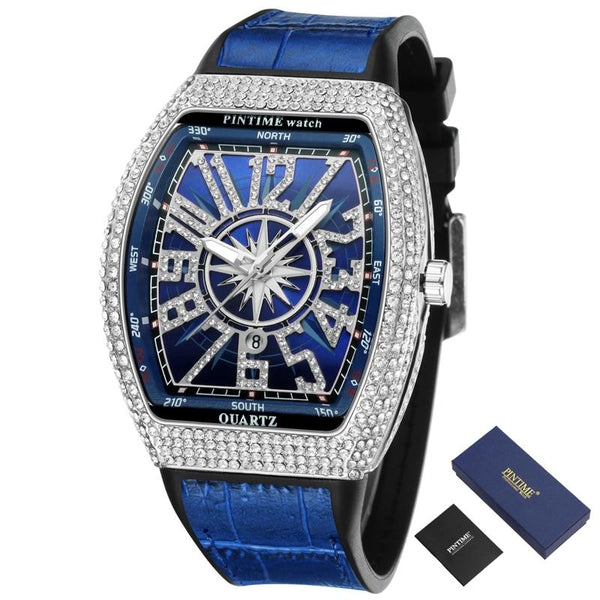 Singulier Watches - Hip Hop - A glamorous piece of wrist candy. Curved case decorated with sparkling loop diamonds, mineral glass window and silicone leather-lookalike watchband. A very comfortable timepiece to wear.