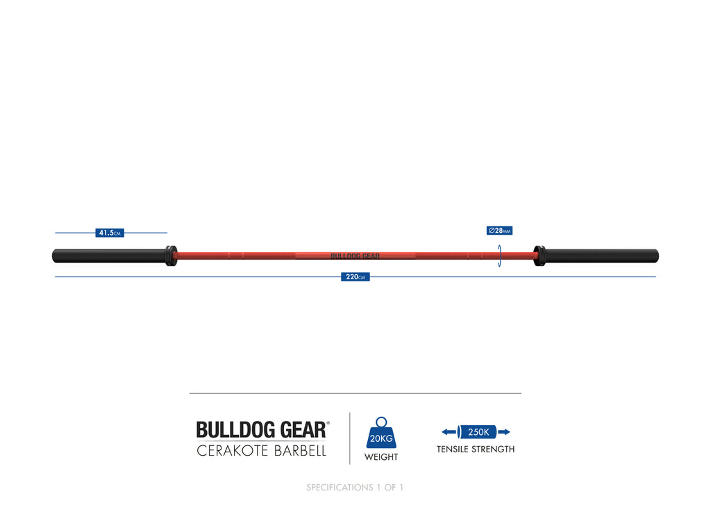 Bulldog Gear Cerakote 20kg barbell specifications