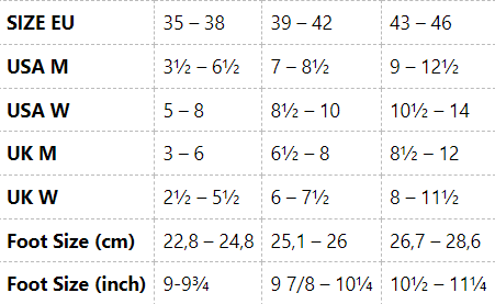 Fyke Socks - Size Guide