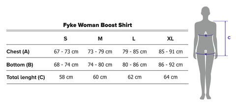 Guia de tamanhos da T-Shirt Boost One Woman