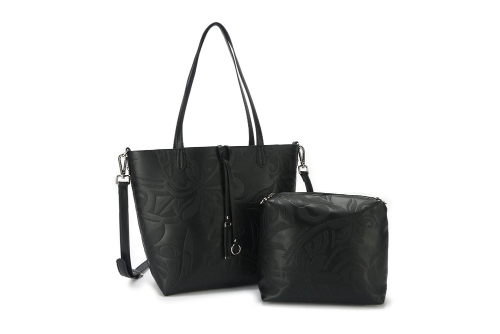 Reversible Tote Nancy Small Hibiscus Lines Black