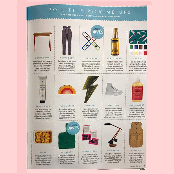 Doodlemoo lightning bolt bookmarks featured in THE STYLE LIST Stylist Magazine Jan 2020