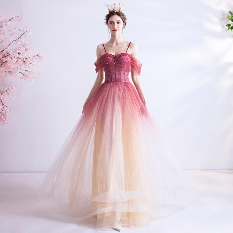 Gradient Ramp Color A-line Princess Style Evening Dress – PERIDRESS