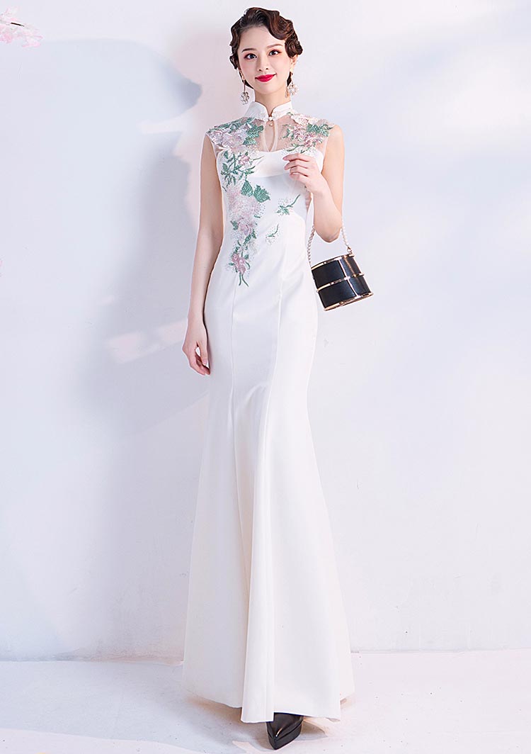 Mandarin Collar Illusion Neck Cheongsam Mermaid Evening Dress – PERIDRESS
